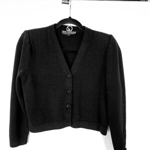 ST. JOHN BASICS Black Cardigan Sweater Size M Cropped V-Neck Lux Classic